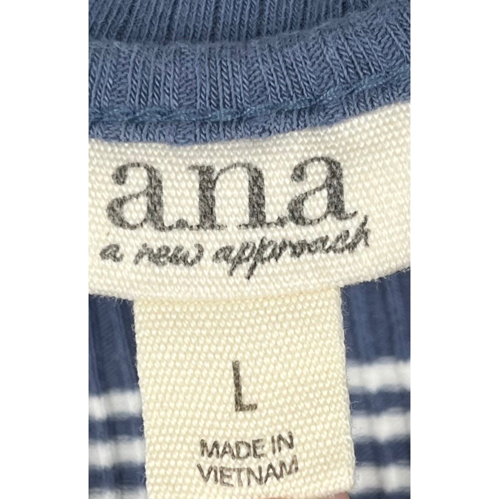 a.n.a A New Approach Henley Top Womens Large Blue White Striped Ribbed L - Picture 2 of 7